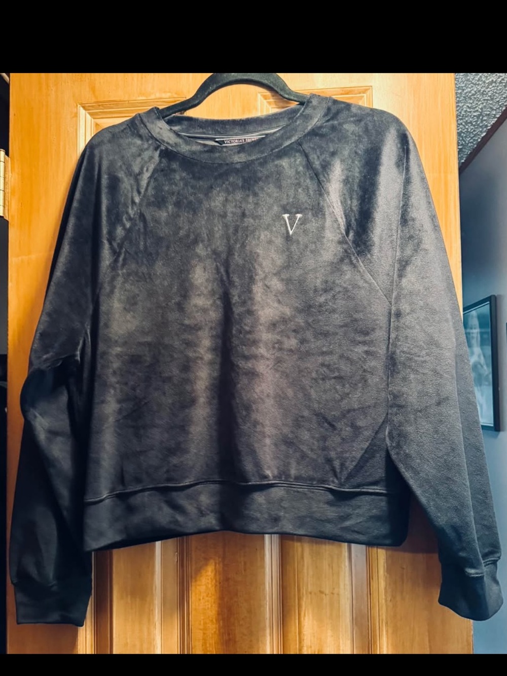 Victoria's Secret Beautiful Black Velour Crewneck Sweatshirt